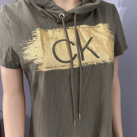 Calvin Klein Olive Green Hooded Dress with Gold Logo - Picture 2 of 3